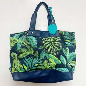 JoAnn Tropical Vacation Beach Pool Tote Canvas Bag With Handles Snap Closure